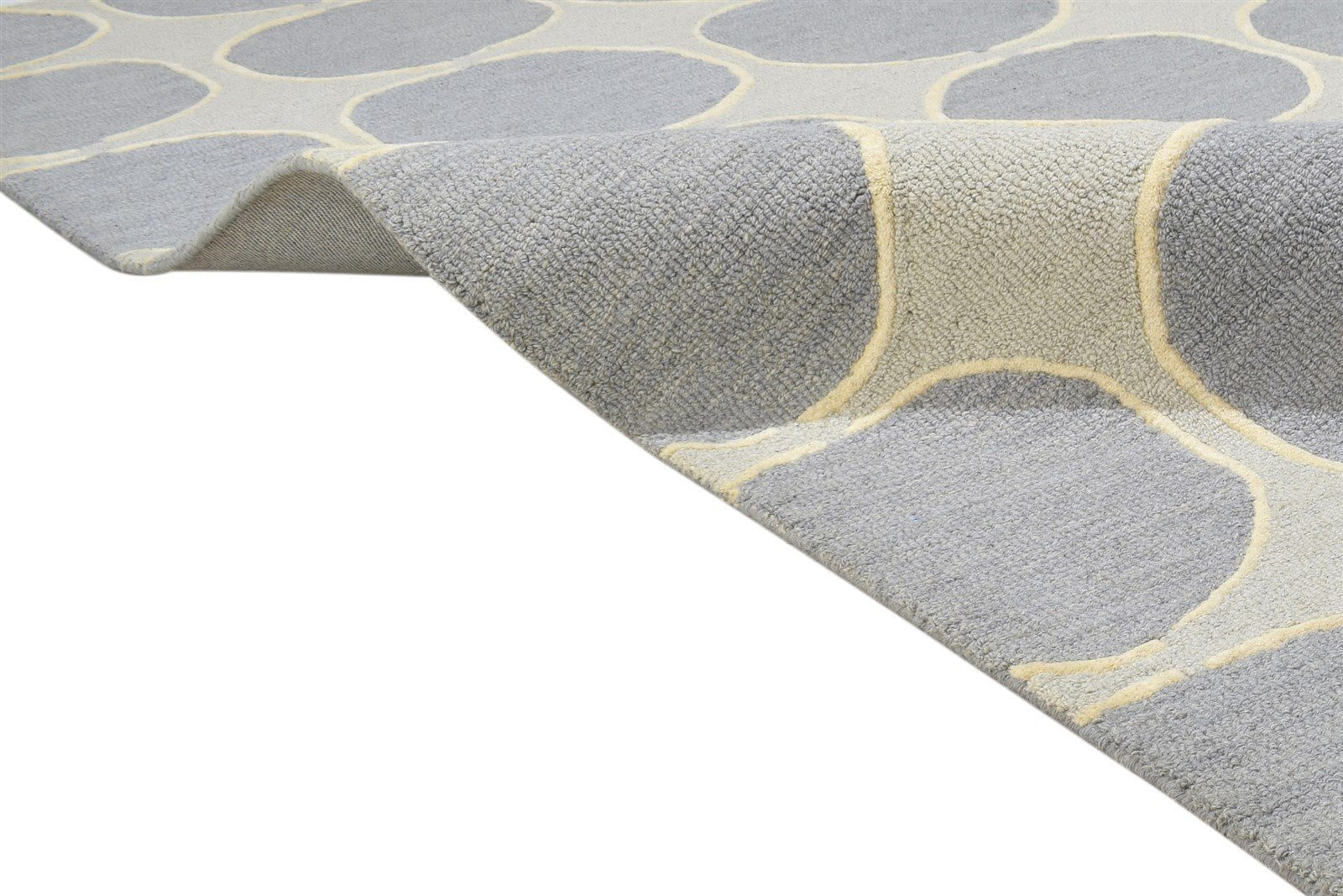 Wool Grey Rug 5' X 8' Modern Hand Tufted Indian Circles Room Size Carpet Area Rug