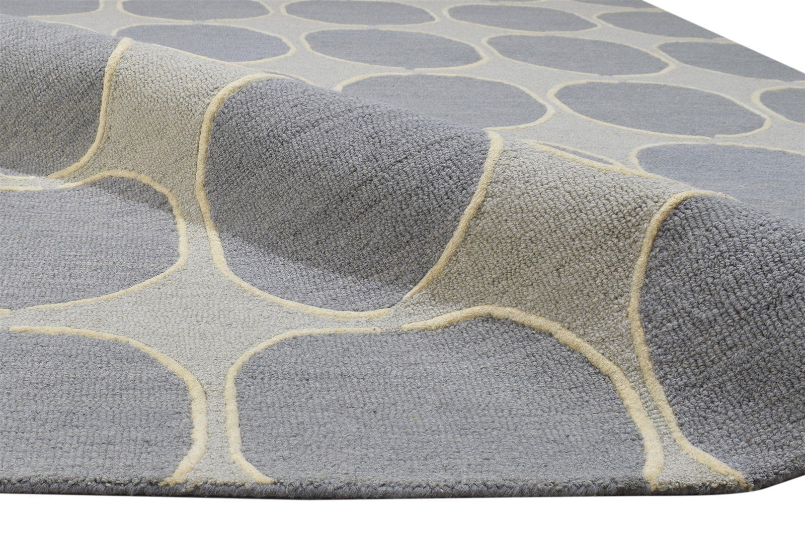Wool Grey Rug 5' X 8' Modern Hand Tufted Indian Circles Room Size Carpet Area Rug