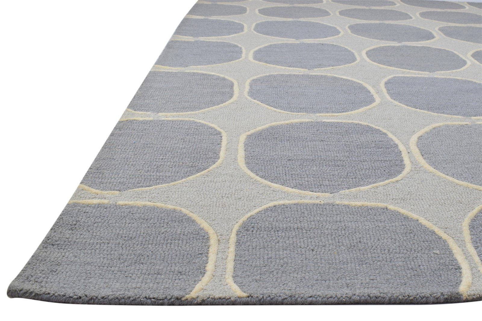 Wool Grey Rug 5' X 8' Modern Hand Tufted Indian Circles Room Size Carpet Area Rug