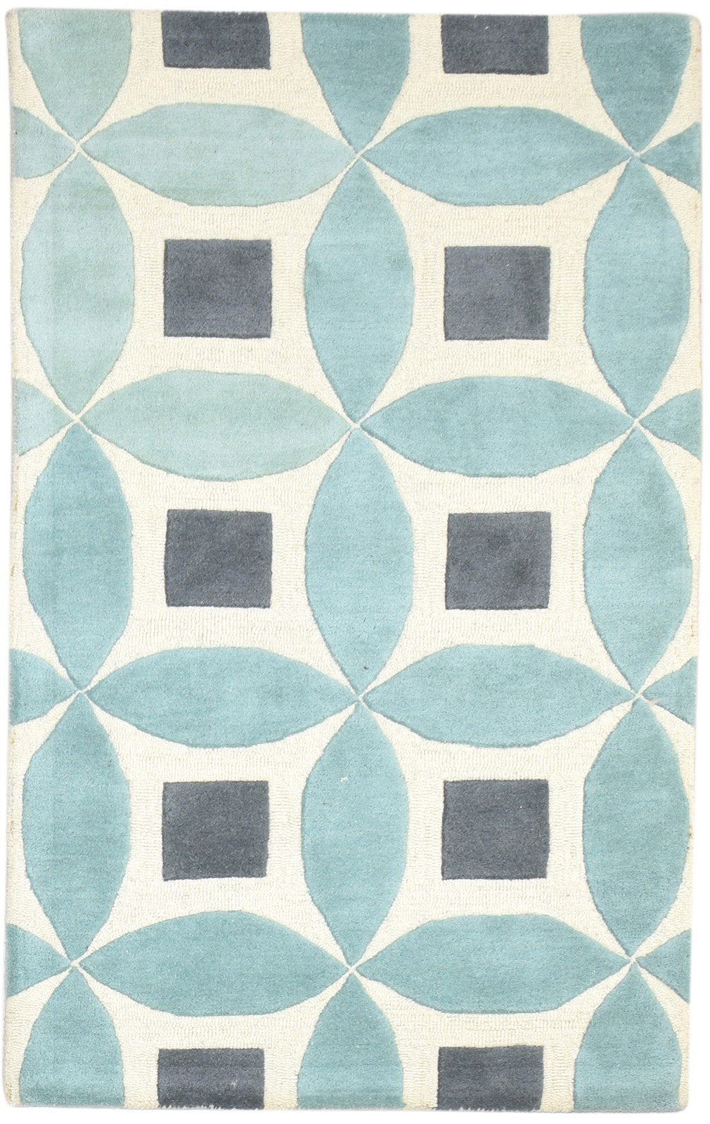 Wool blue rug 3x5 modern hand tufted moroccan geometric room size one of deals a kind carpet