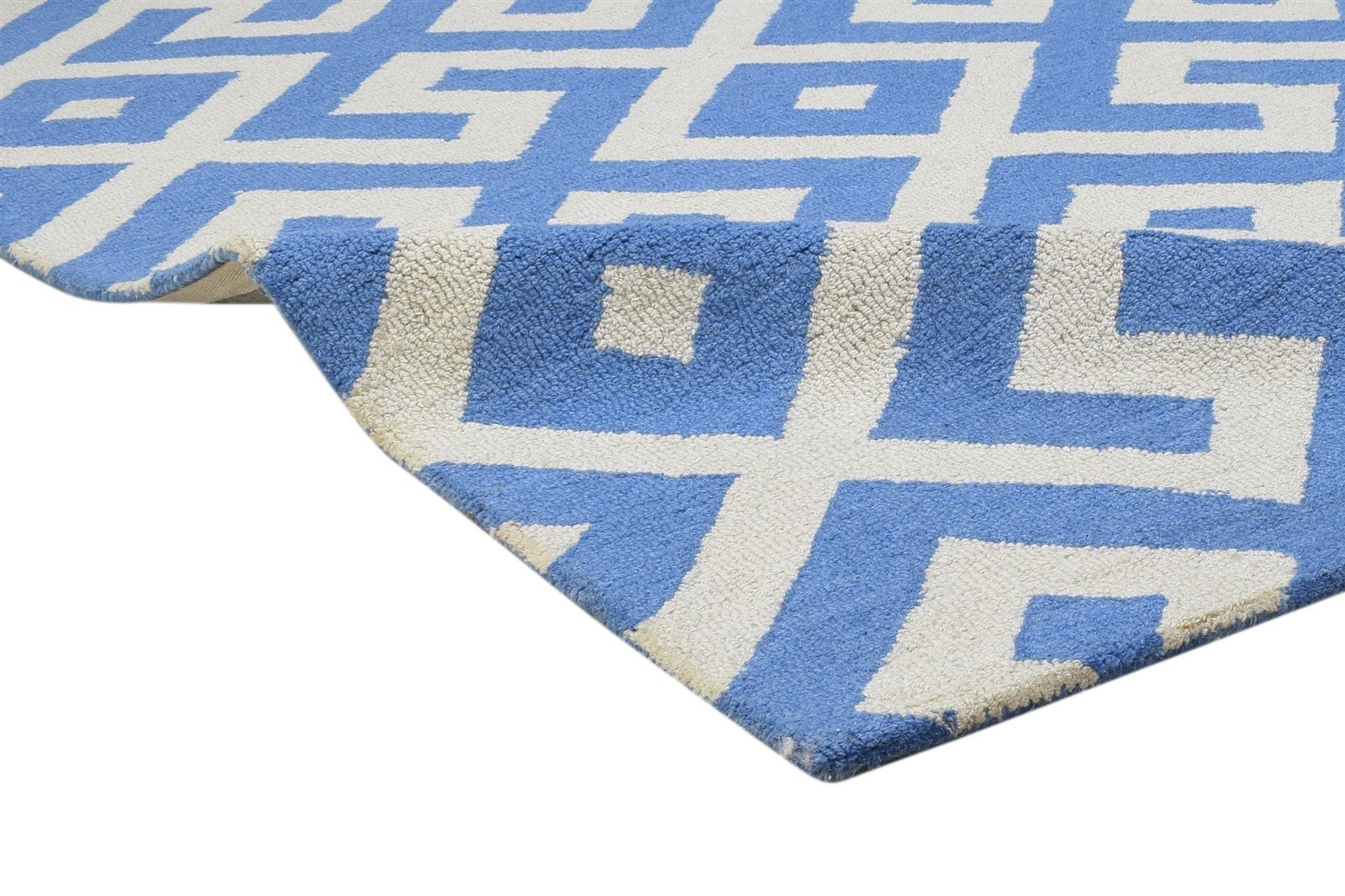 4' X 6' Rug Wool Blue Modern Hand Tufted Scandinavian Geometric Room Size Carpet Area Rug