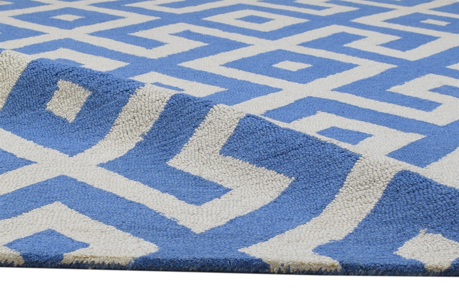 4' X 6' Rug Wool Blue Modern Hand Tufted Scandinavian Geometric Room Size Carpet Area Rug