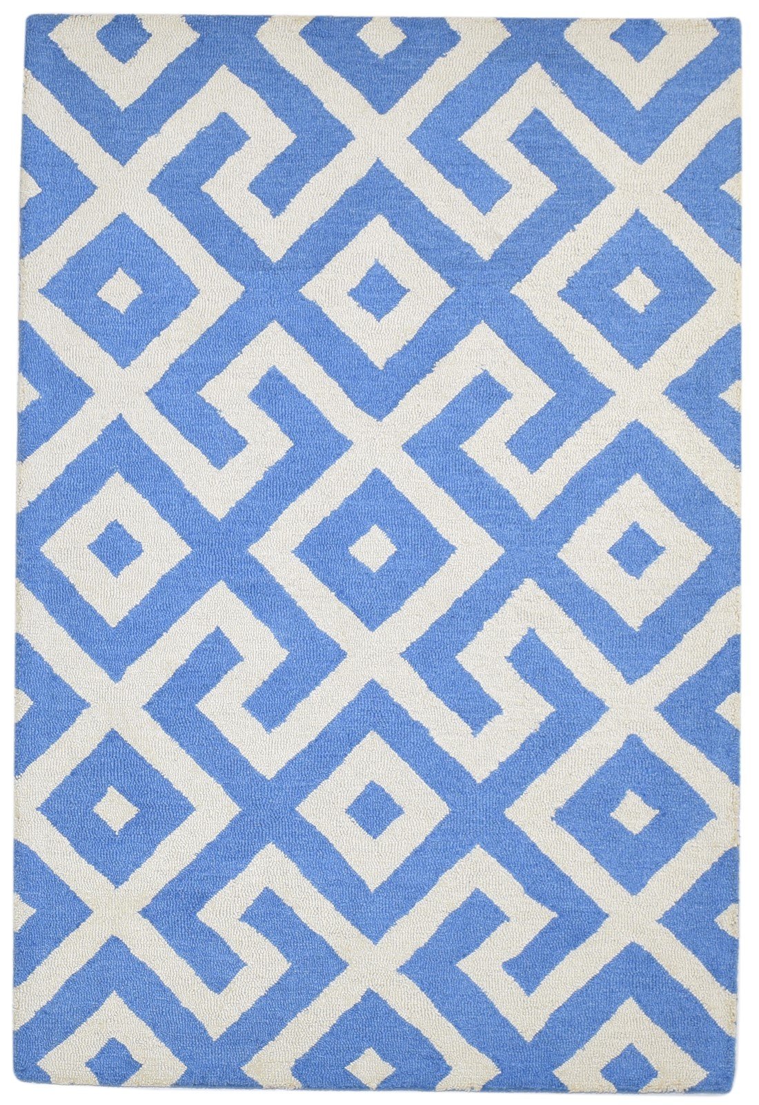 4' X 6' Rug Wool Blue Modern Hand Tufted Scandinavian Geometric Room Size Carpet Area Rug