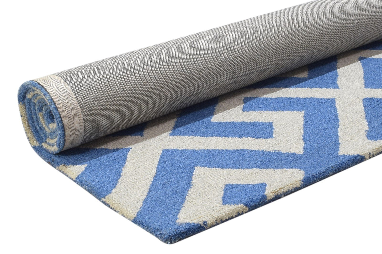 4' X 6' Rug Wool Blue Modern Hand Tufted Scandinavian Geometric Room Size Carpet Area Rug
