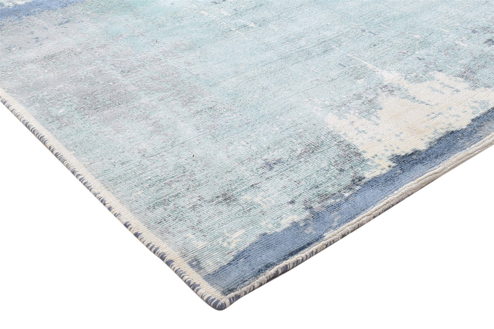 Hand Woven Blue Silk Rug 5' X 7' Modern Indian Abstract Room Size Carpet Area Rug
