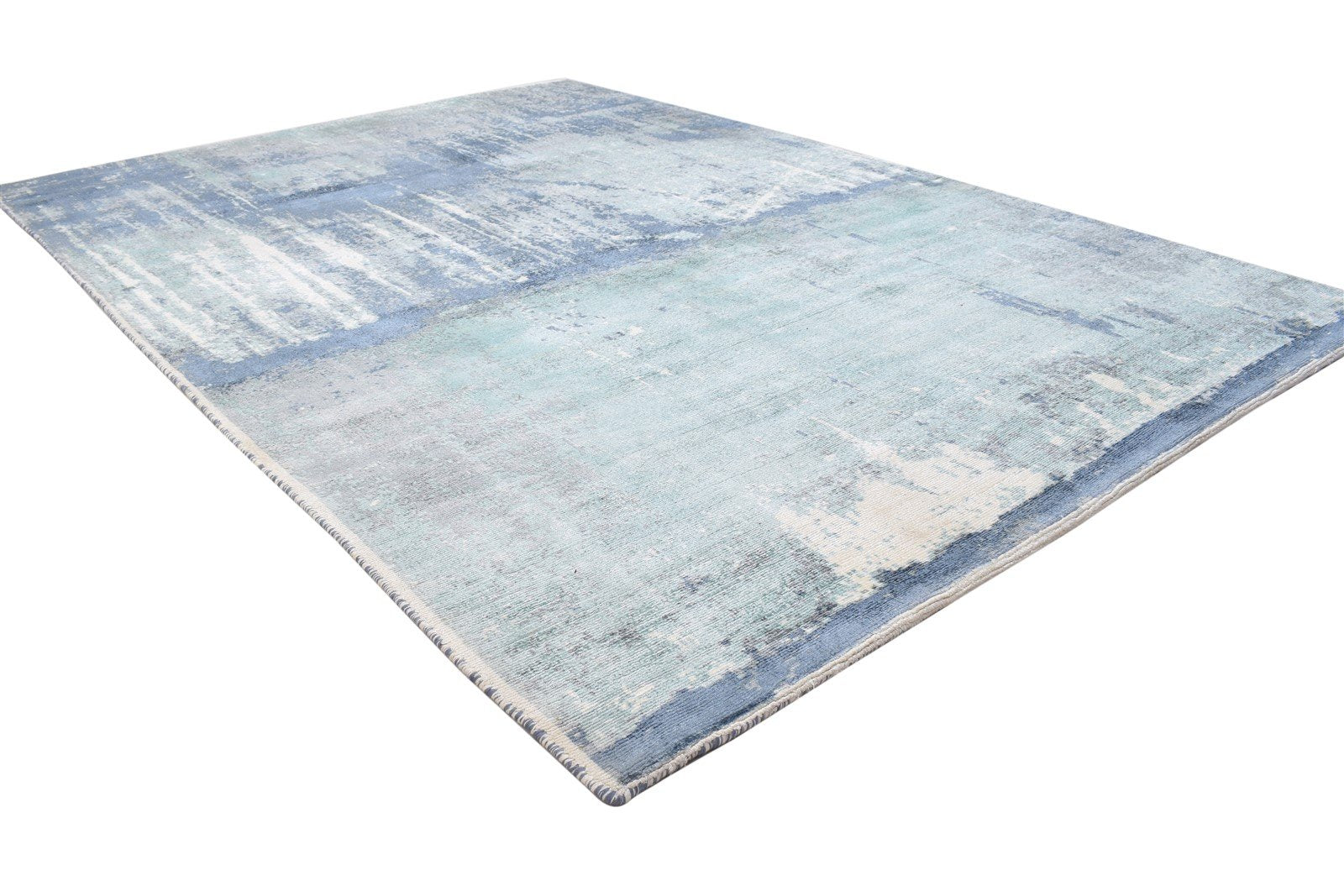 Hand Woven Blue Silk Rug 5' X 7' Modern Indian Abstract Room Size Carpet Area Rug
