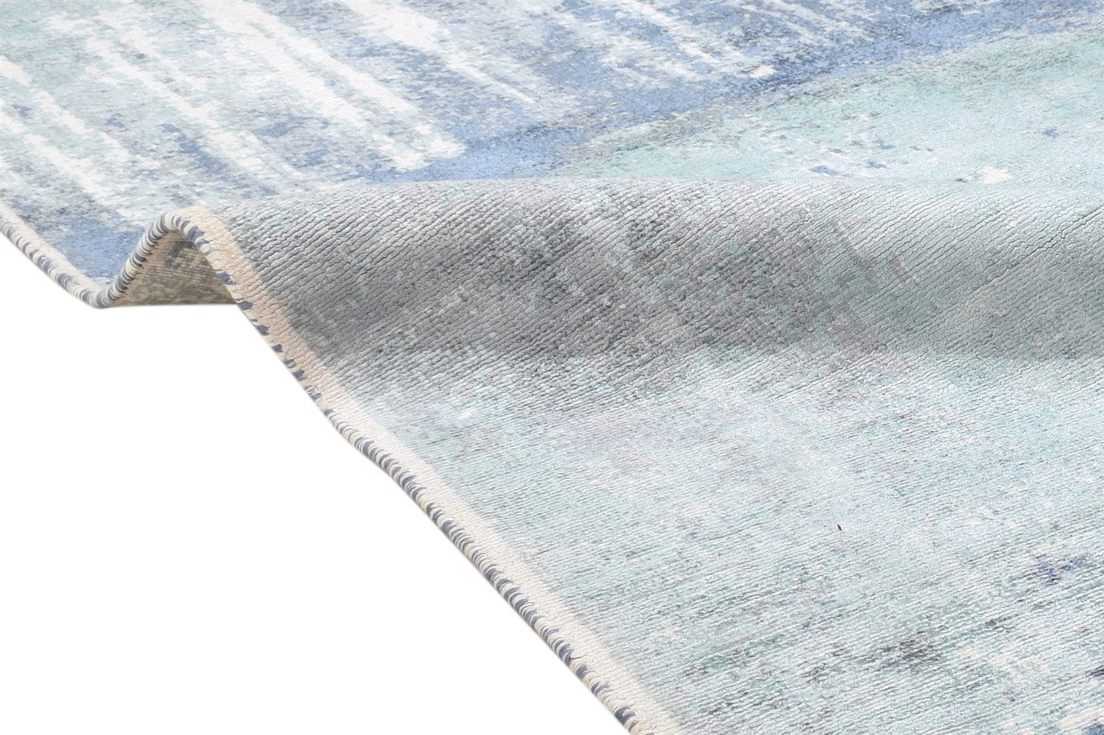 Hand Woven Blue Silk Rug 5' X 7' Modern Indian Abstract Room Size Carpet Area Rug