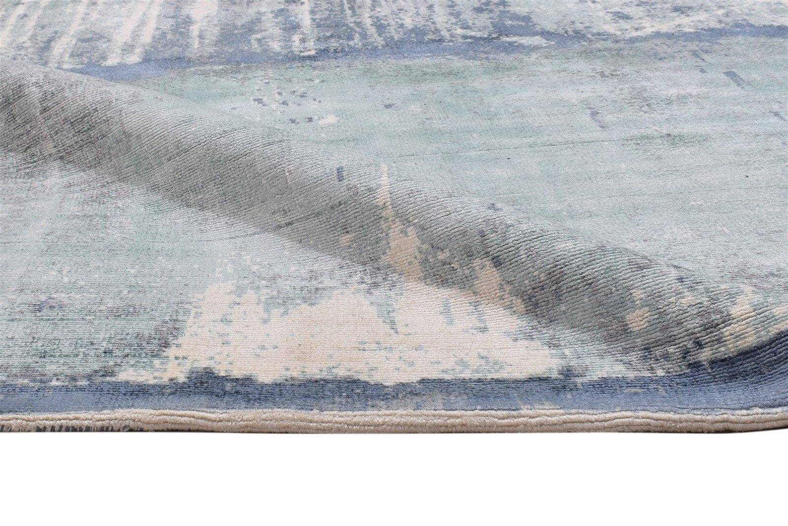 Hand Woven Blue Silk Rug 5' X 7' Modern Indian Abstract Room Size Carpet Area Rug