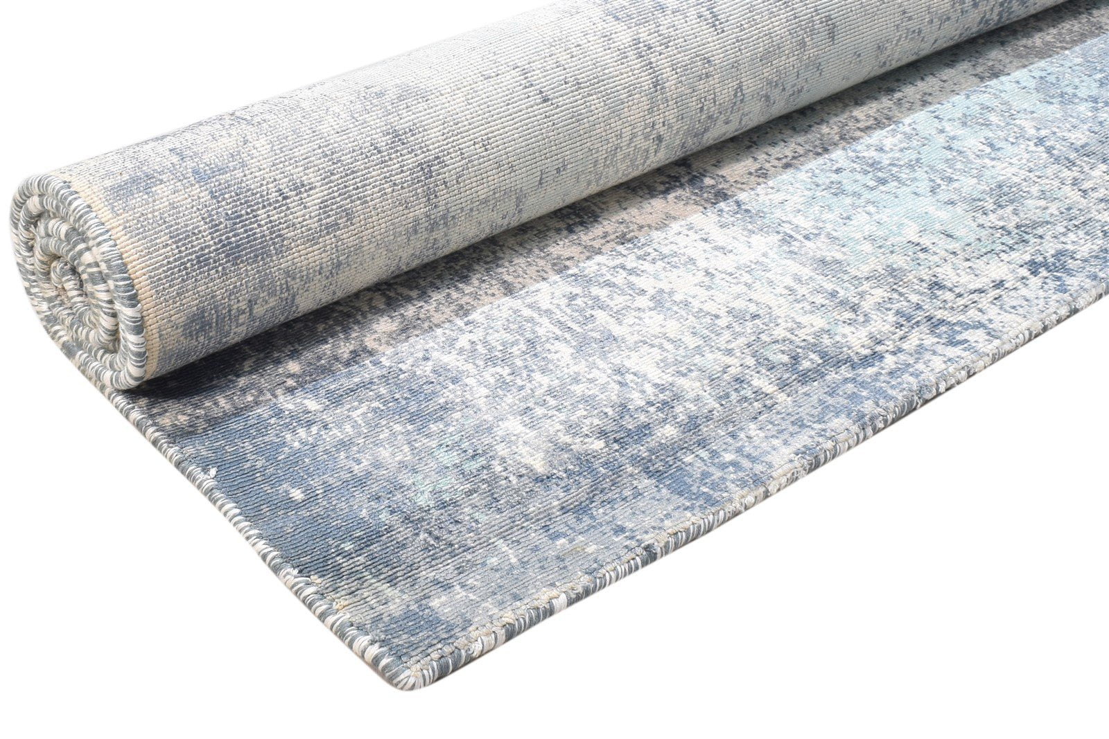Hand Woven Blue Silk Rug 5' X 6' Modern Indian Abstract Room Size Carpet Area Rug