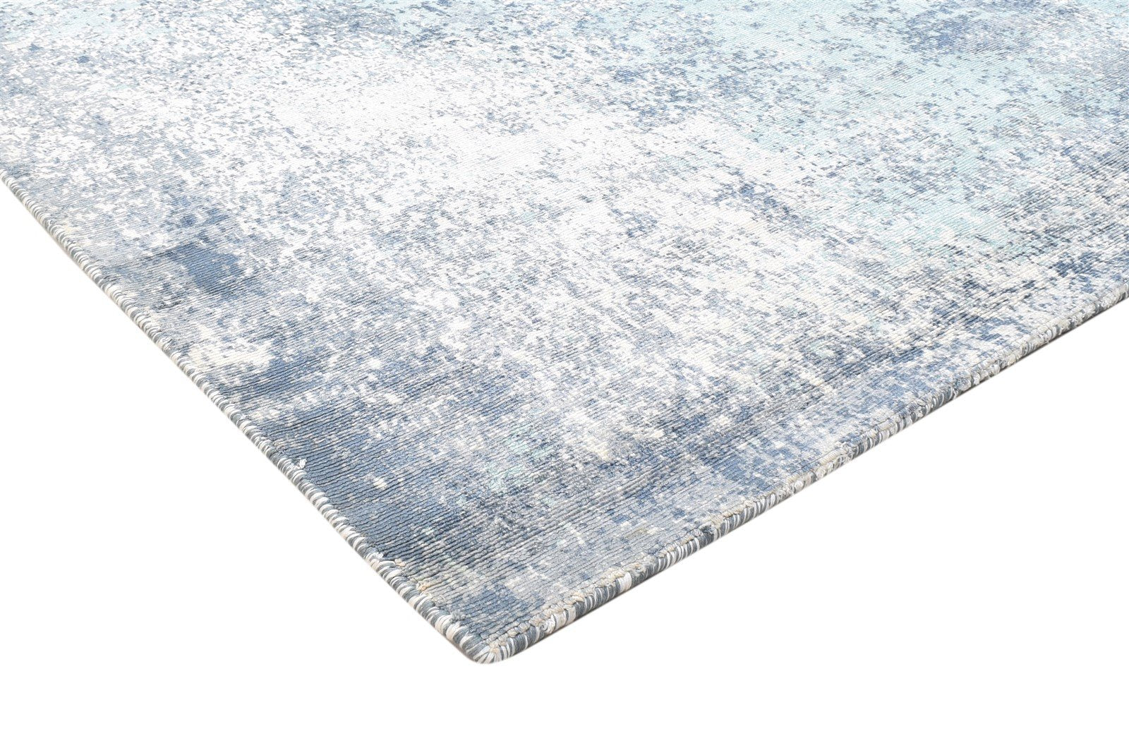 Hand Woven Blue Silk Rug 5' X 6' Modern Indian Abstract Room Size Carpet Area Rug