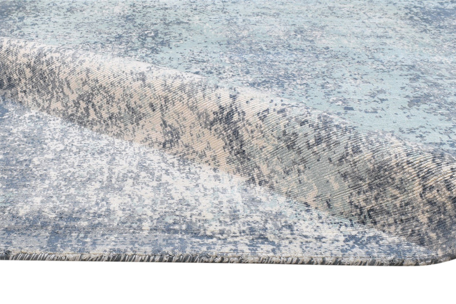 Hand Woven Blue Silk Rug 5' X 6' Modern Indian Abstract Room Size Carpet Area Rug