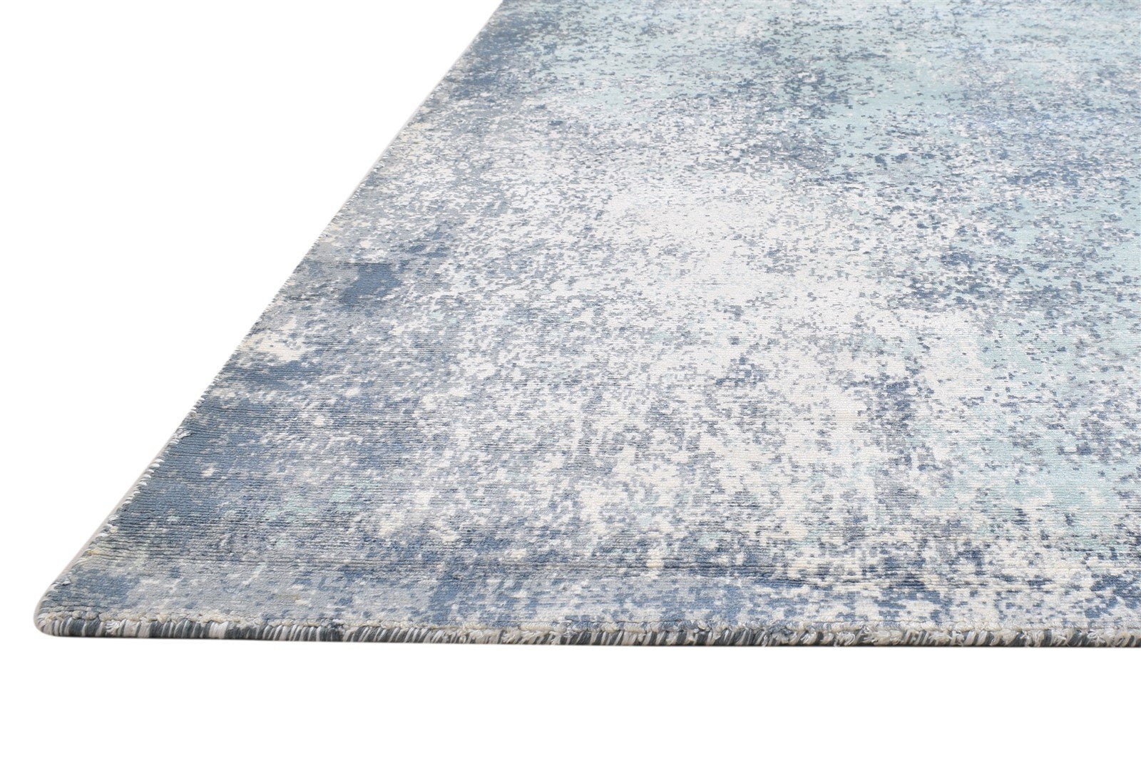 Hand Woven Blue Silk Rug 5' X 6' Modern Indian Abstract Room Size Carpet Area Rug
