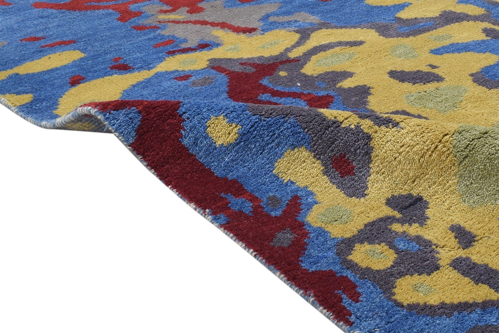 Blue Wool Rug 4' X 6' Modern Hand Knotted Bohemian Abstract Room Size Carpet Area Rug