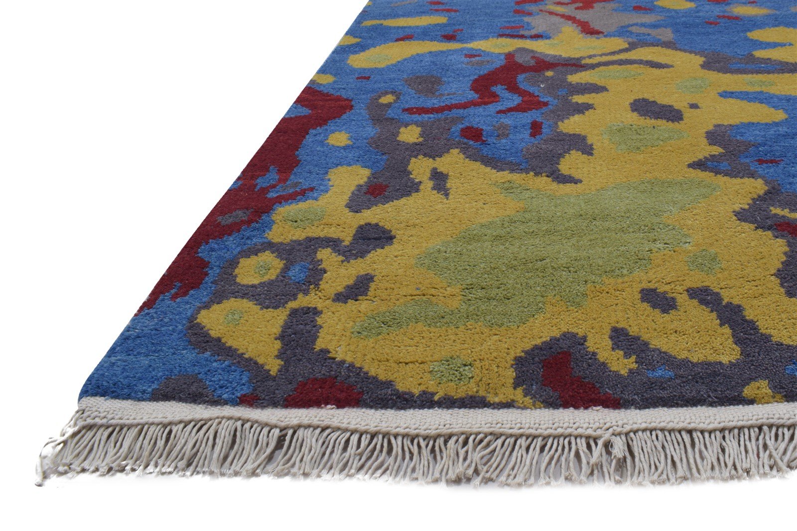 Blue Wool Rug 4' X 6' Modern Hand Knotted Bohemian Abstract Room Size Carpet Area Rug