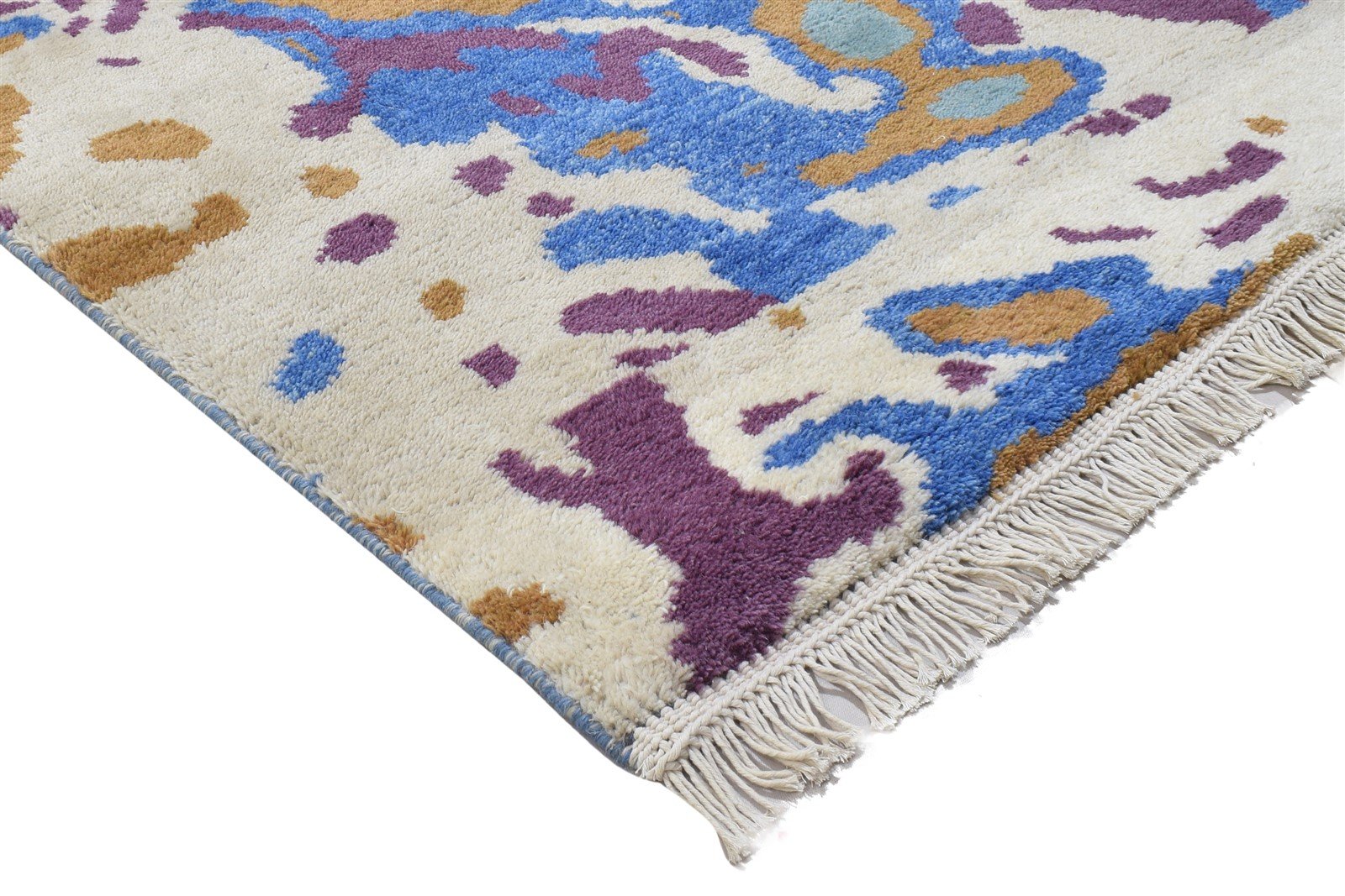 3' X 5' Rug Wool Blue Modern Hand Knotted Bohemian Abstract Small Carpet Area Rug
