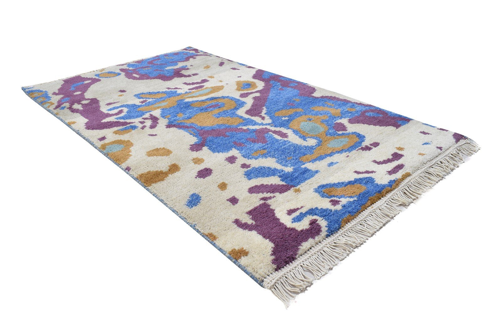 3' X 5' Rug Wool Blue Modern Hand Knotted Bohemian Abstract Small Carpet Area Rug
