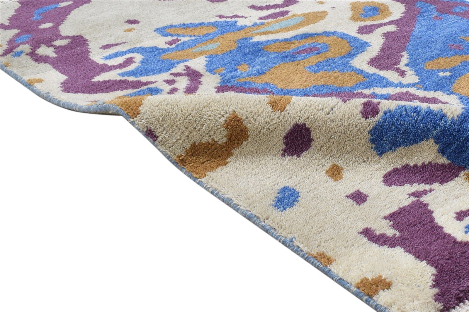 3' X 5' Rug Wool Blue Modern Hand Knotted Bohemian Abstract Small Carpet Area Rug