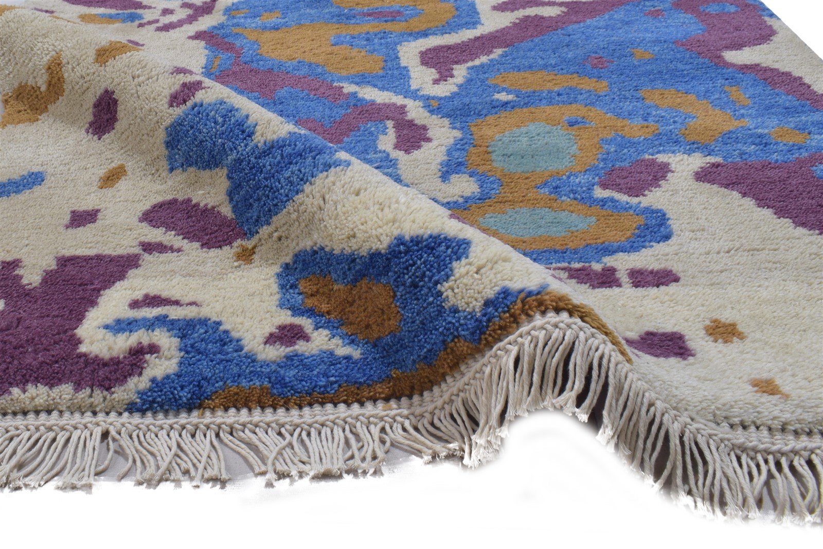 3' X 5' Rug Wool Blue Modern Hand Knotted Bohemian Abstract Small Carpet Area Rug