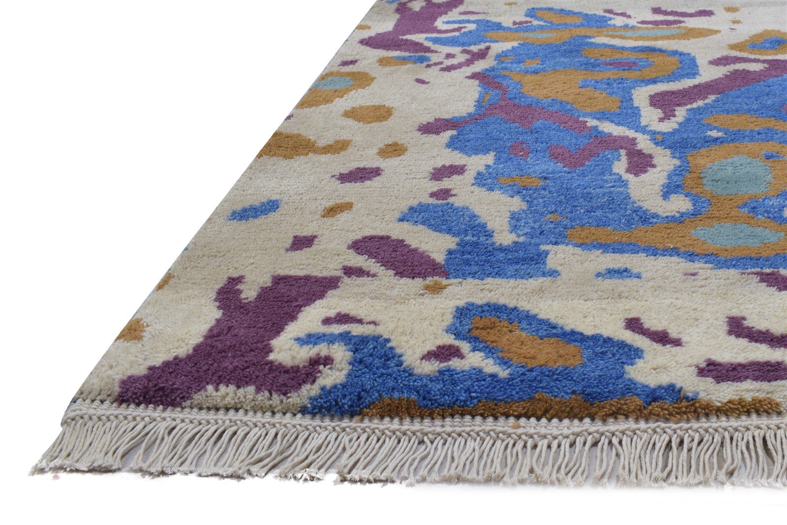 3' X 5' Rug Wool Blue Modern Hand Knotted Bohemian Abstract Small Carpet Area Rug