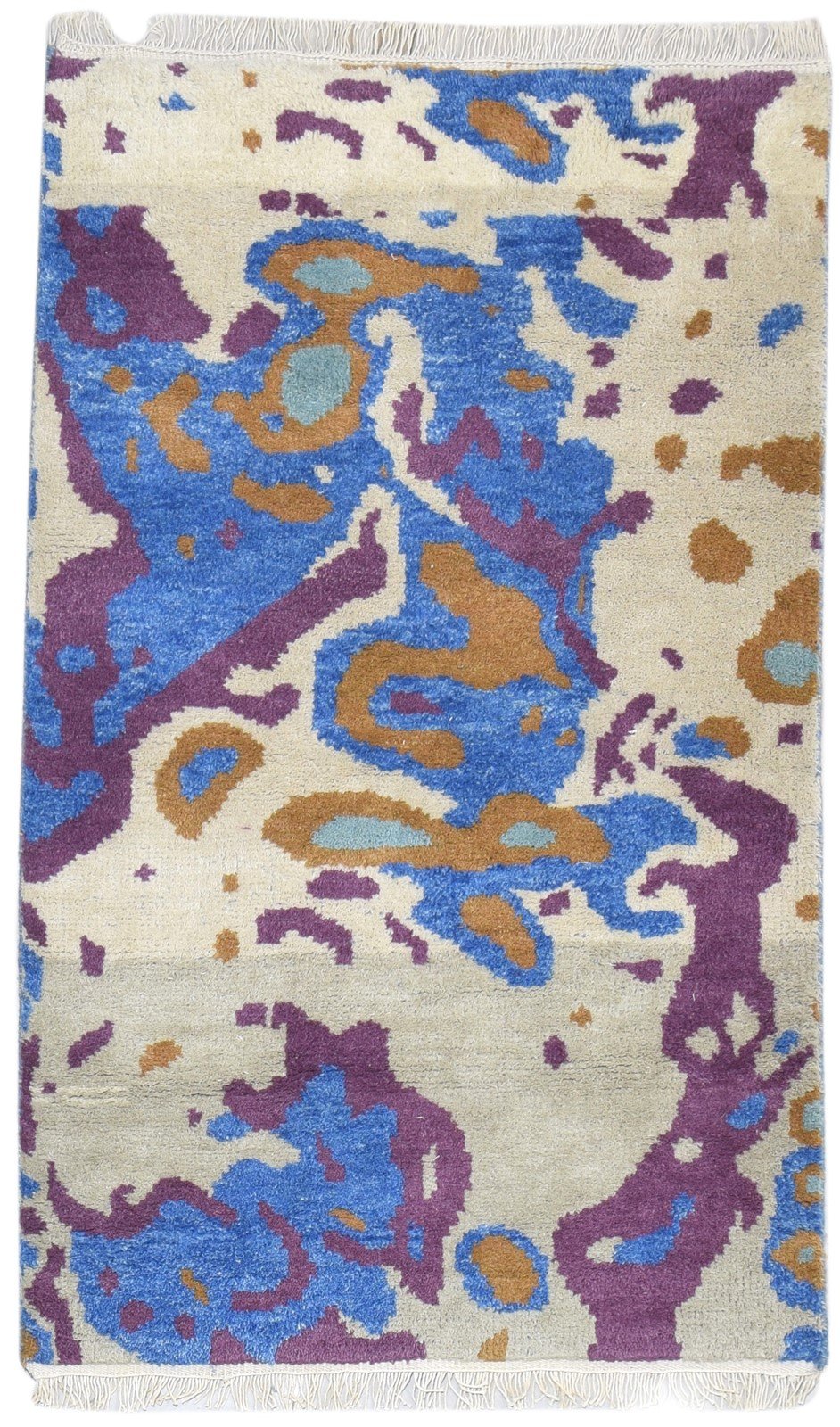 3' X 5' Rug Wool Blue Modern Hand Knotted Bohemian Abstract Small Carpet Area Rug