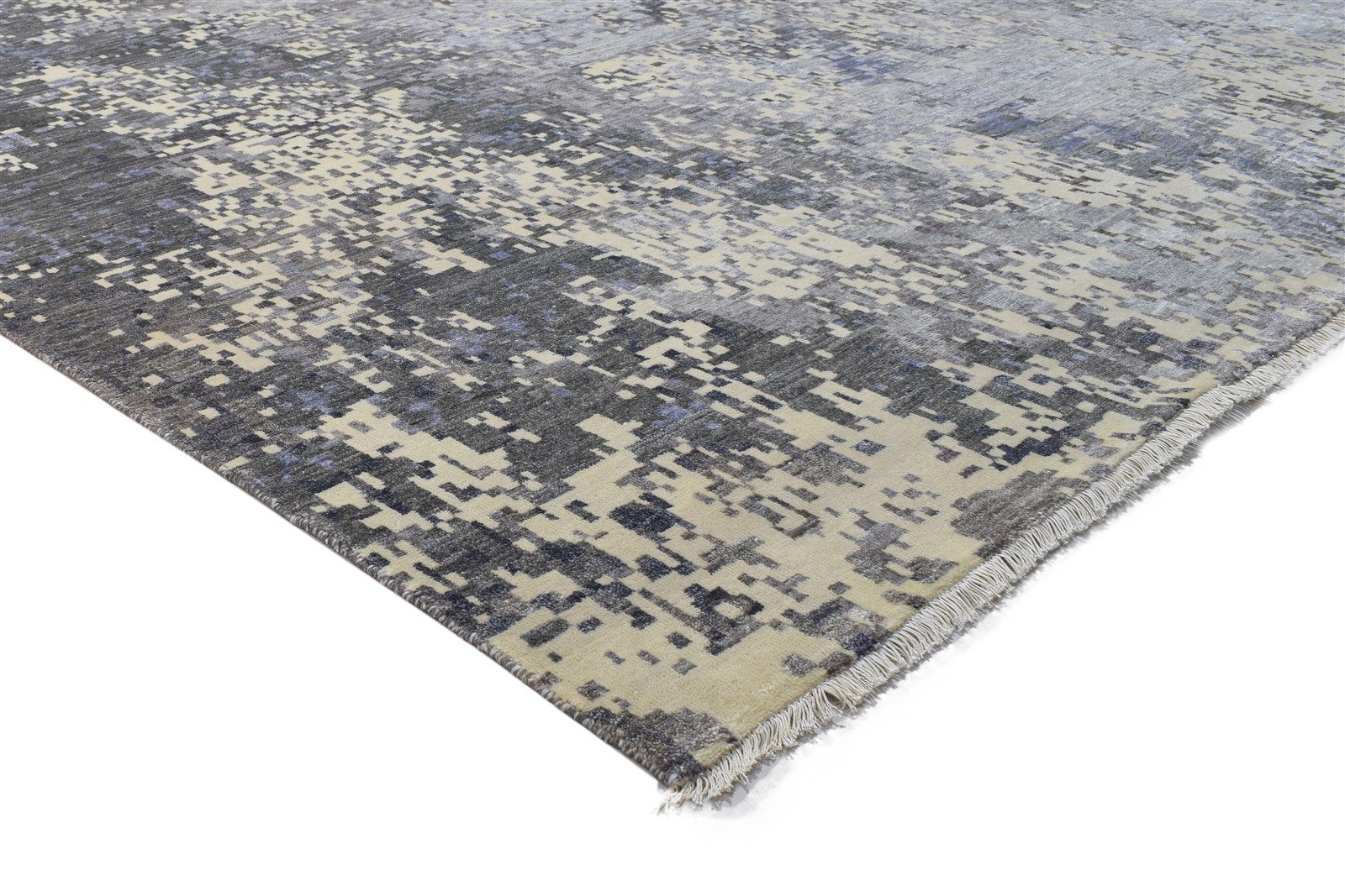 Wool / Silk Grey Rug 10X14 Modern Hand Knotted Indian Abstract Extra Large Area Rug