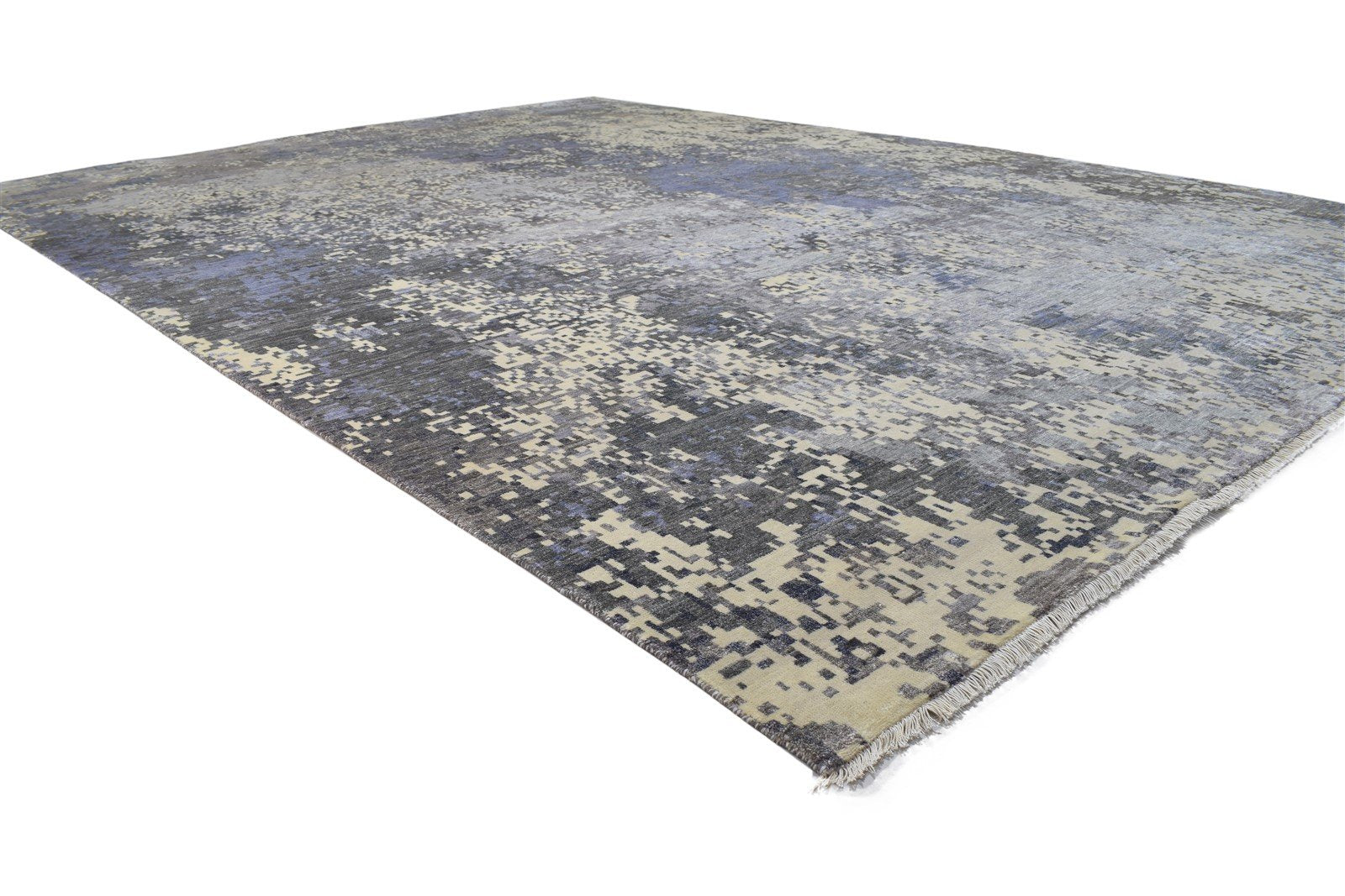Wool / Silk Grey Rug 10X14 Modern Hand Knotted Indian Abstract Extra Large Area Rug