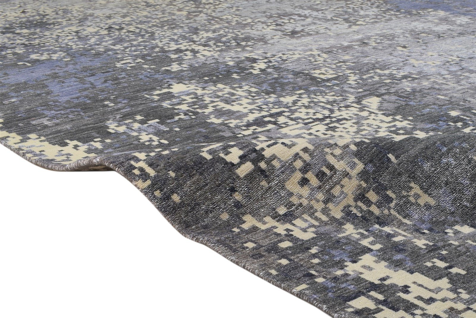 Wool / Silk Grey Rug 10X14 Modern Hand Knotted Indian Abstract Extra Large Area Rug