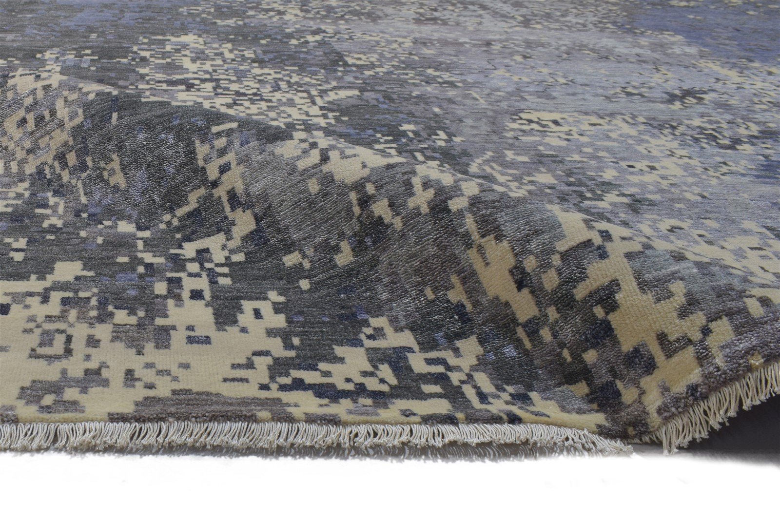 Wool / Silk Grey Rug 10X14 Modern Hand Knotted Indian Abstract Extra Large Area Rug