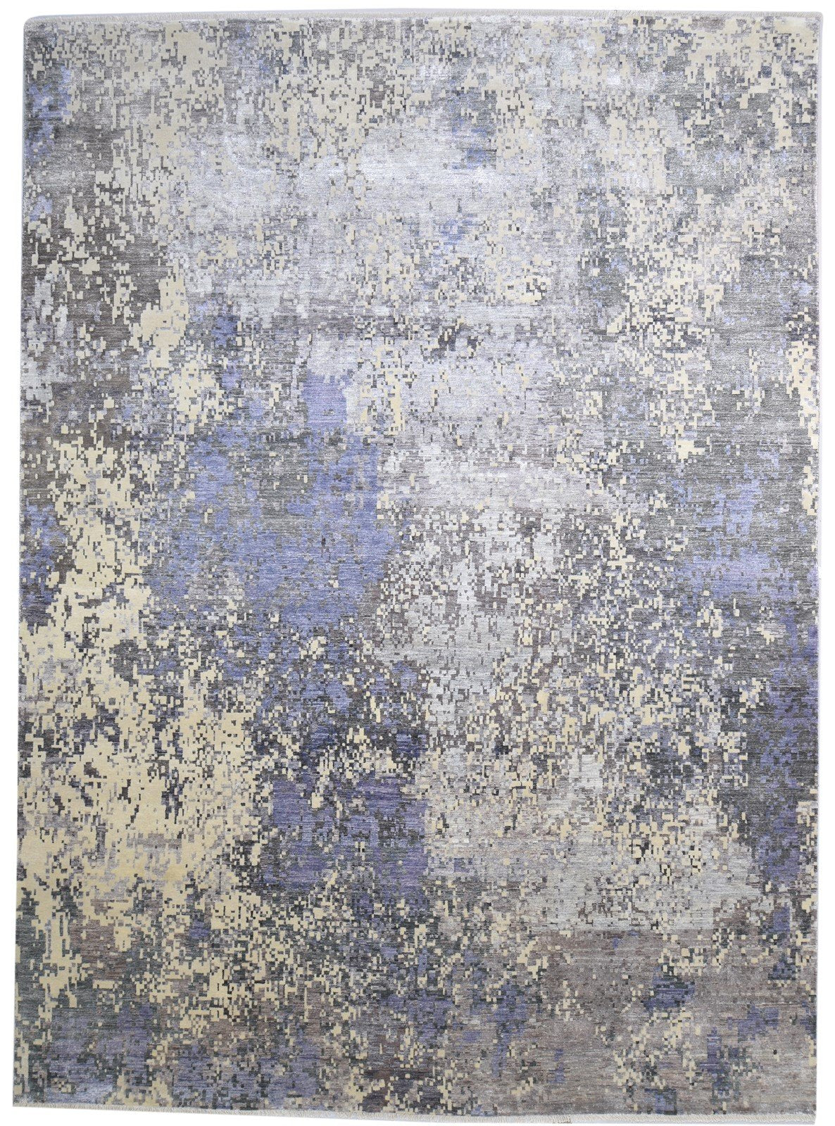 Wool / Silk Grey Rug 10X14 Modern Hand Knotted Indian Abstract Extra Large Area Rug