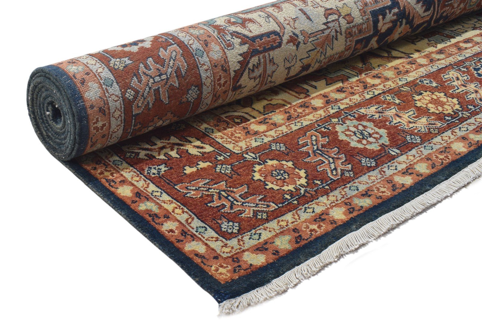 Hand Knotted Blue Wool Rug 8' X 10' Persien Heriz-Indian Oriental Large Carpet Area Rug