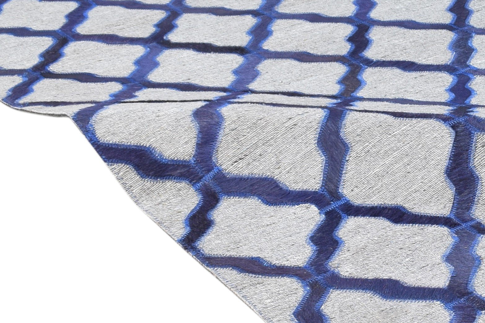 5X6 Rug Leather / Cotton Blue Modern Hand Woven Moroccan Trellis Room Size 7864367153301