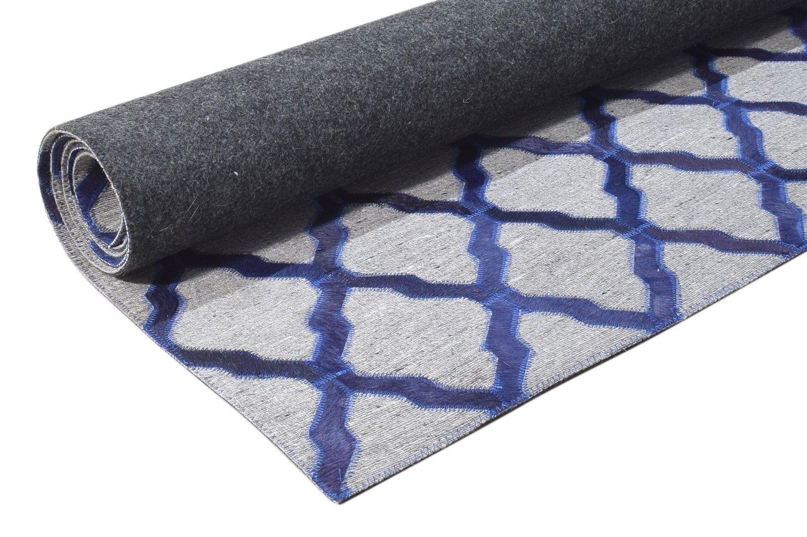 5X6 Rug Leather / Cotton Blue Modern Hand Woven Moroccan Trellis Room Size 7864367153301