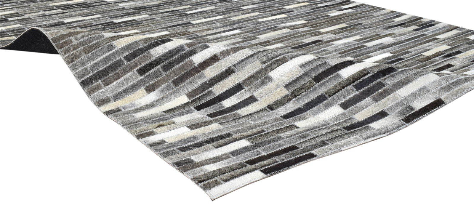 Tova 5X7 Rug Leather Charcoal Modern Hand Woven Scandinavian Striped 7860683538581
