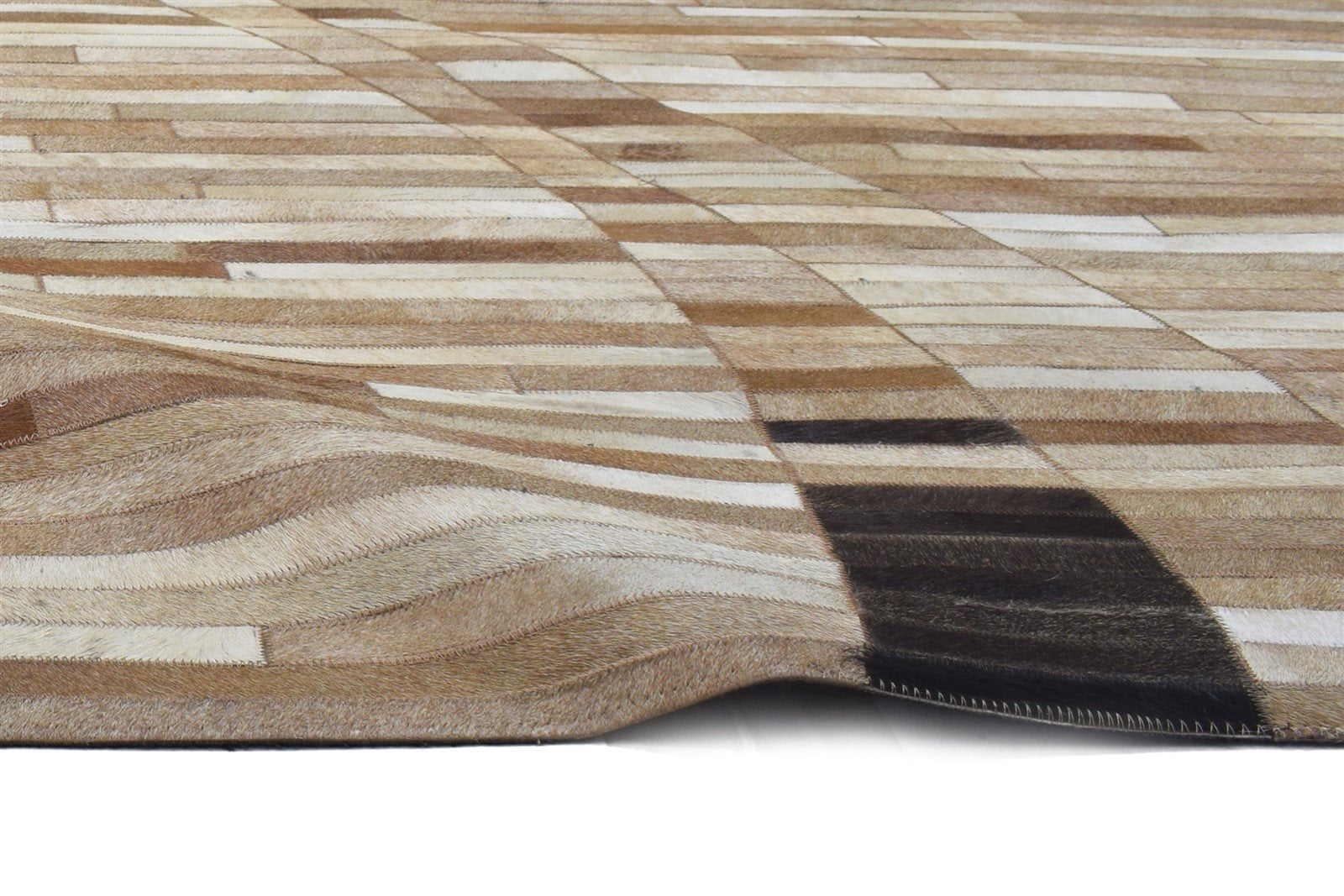 5X7 Rug Leather / Cotton Beige Modern Hand Woven Scandinavian Striped Room Size 7864115069077