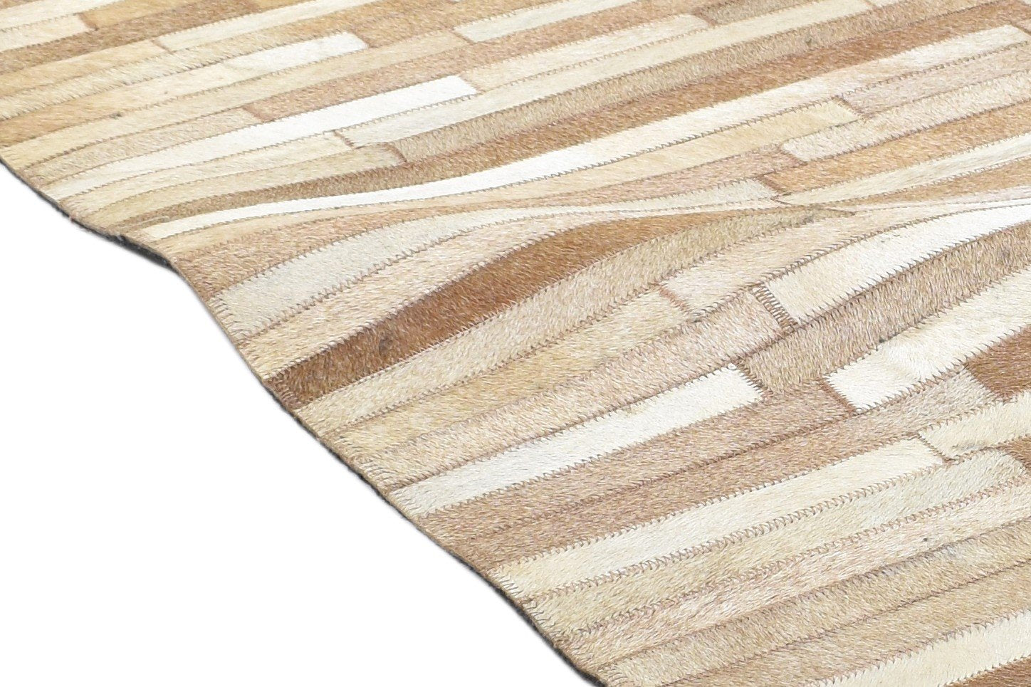 5X7 Rug Leather / Cotton Beige Modern Hand Woven Scandinavian Striped Room Size 7864115069077