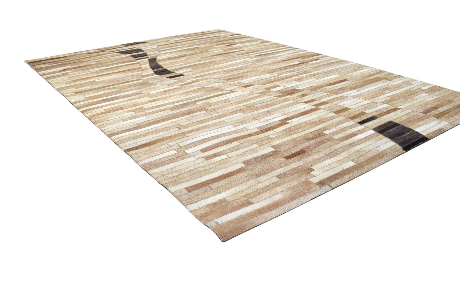 5X7 Rug Leather / Cotton Beige Modern Hand Woven Scandinavian Striped Room Size 7864115069077