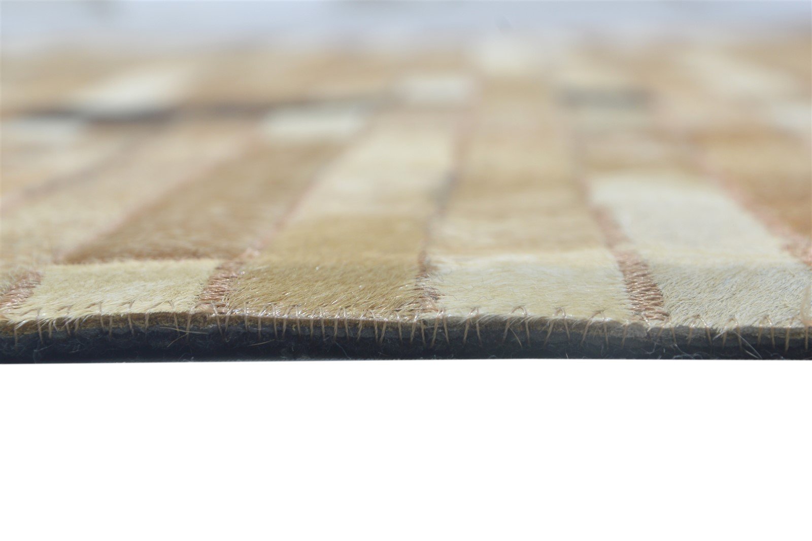 5X7 Rug Leather / Cotton Beige Modern Hand Woven Scandinavian Striped Room Size 7864115069077