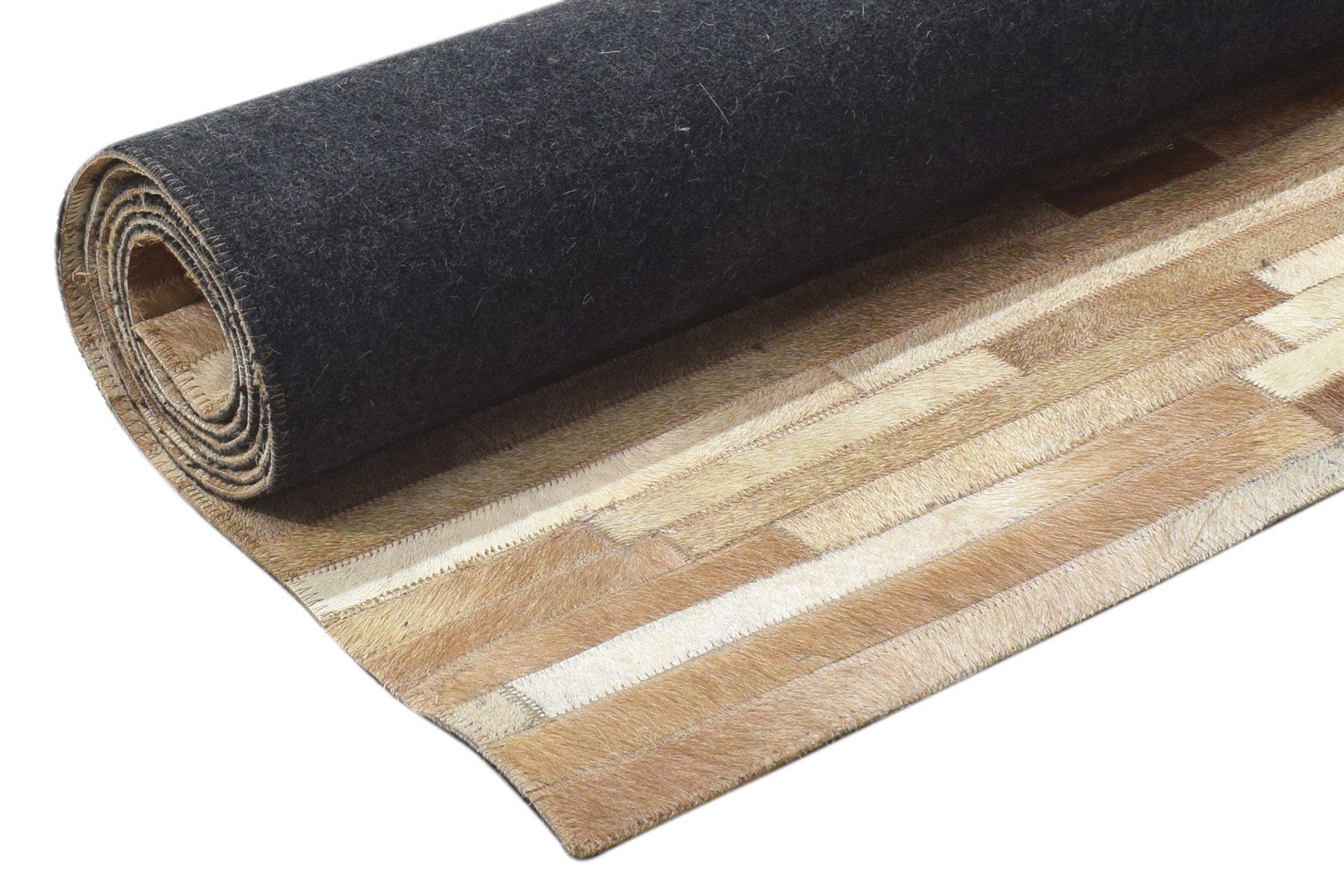 5X7 Rug Leather / Cotton Beige Modern Hand Woven Scandinavian Striped Room Size 7864115069077