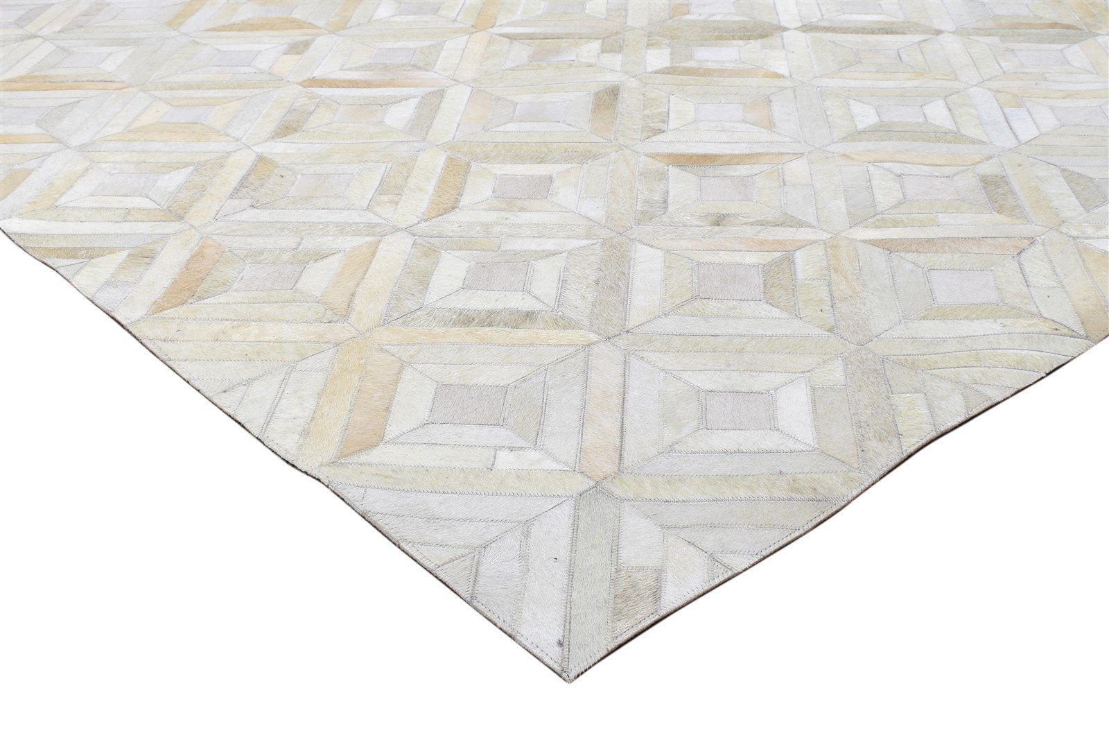 5X7 Rug Leather Sand Modern Hand Woven Scandinavian Geometric Room Size Carpet 7864252530837
