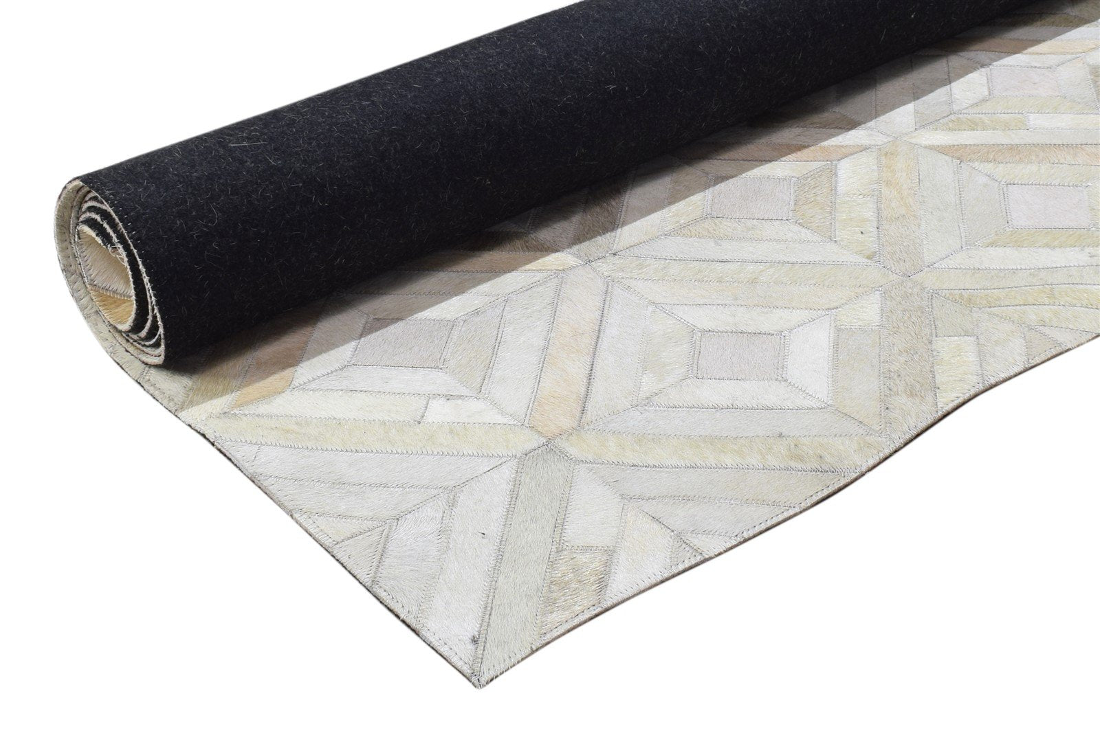 5X7 Rug Leather Sand Modern Hand Woven Scandinavian Geometric Room Size Carpet 7864252530837