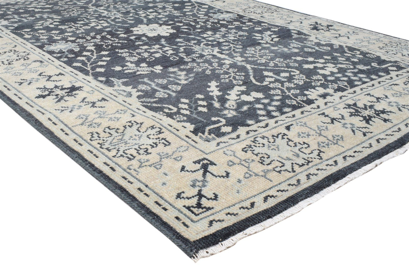5X7 Rug Wool Black Persian Hand Knotted Sarouk-Indian Oriental Room Size Carpet 7860690256021