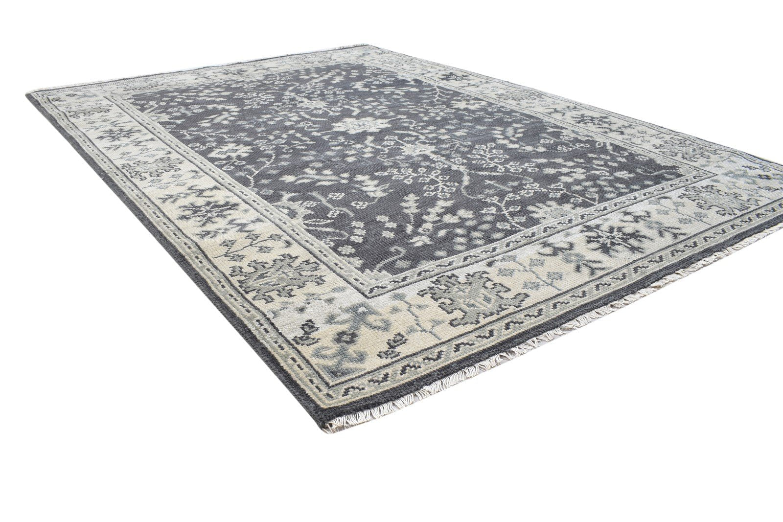 5X7 Rug Wool Charcoal Persian Hand Knotted Sarouk-Indian Oriental Room Size 7864104124565