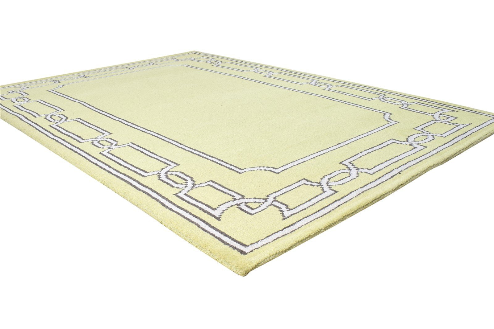 5X7 Rug Wool Green Modern Hand Knotted Scandinavian Bordered Room Size Carpet 7864415387797