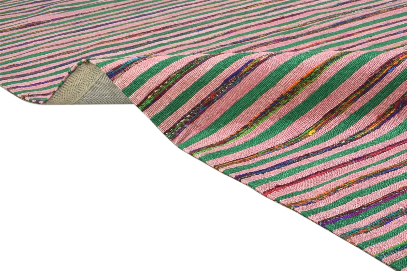 Helenka 5X7 Rug Wool / Silk Pink Modern Jacquard Loom Bohemian Striped 7864178147477