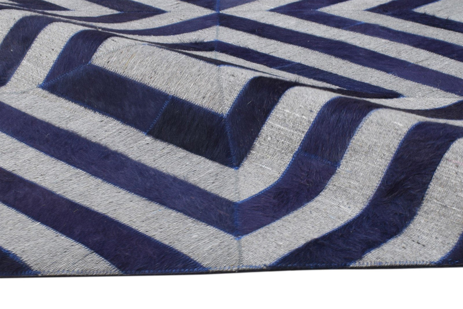 5X8 Rug Leather / Cotton Blue Modern Hand Woven Moroccan Diamond Room Size 7864366530709