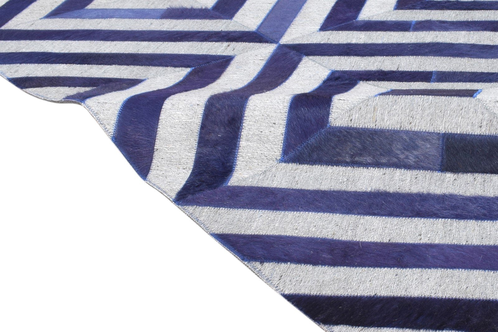 5X8 Rug Leather / Cotton Blue Modern Hand Woven Moroccan Diamond Room Size 7864366530709