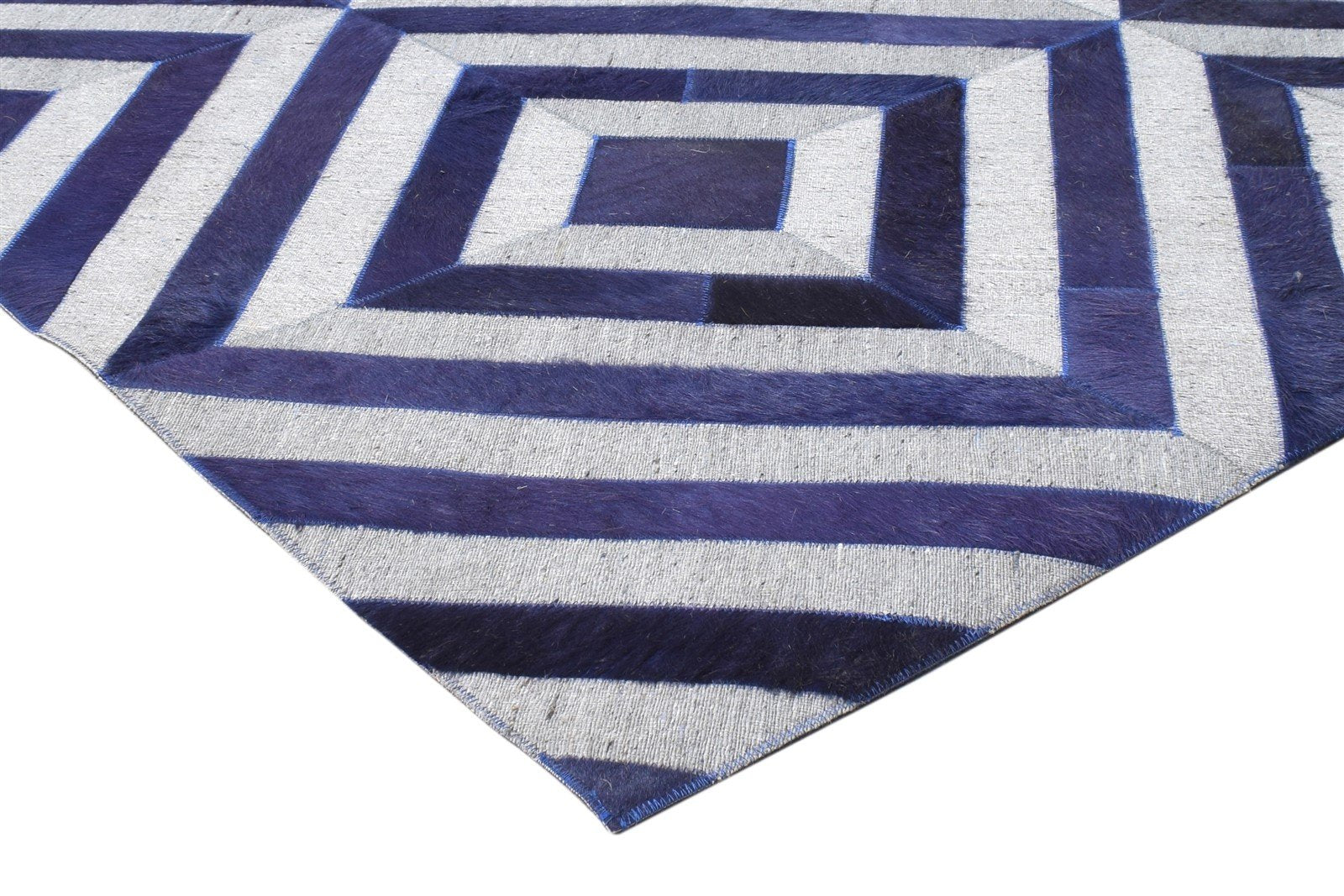 5X8 Rug Leather / Cotton Blue Modern Hand Woven Moroccan Diamond Room Size 7864366530709