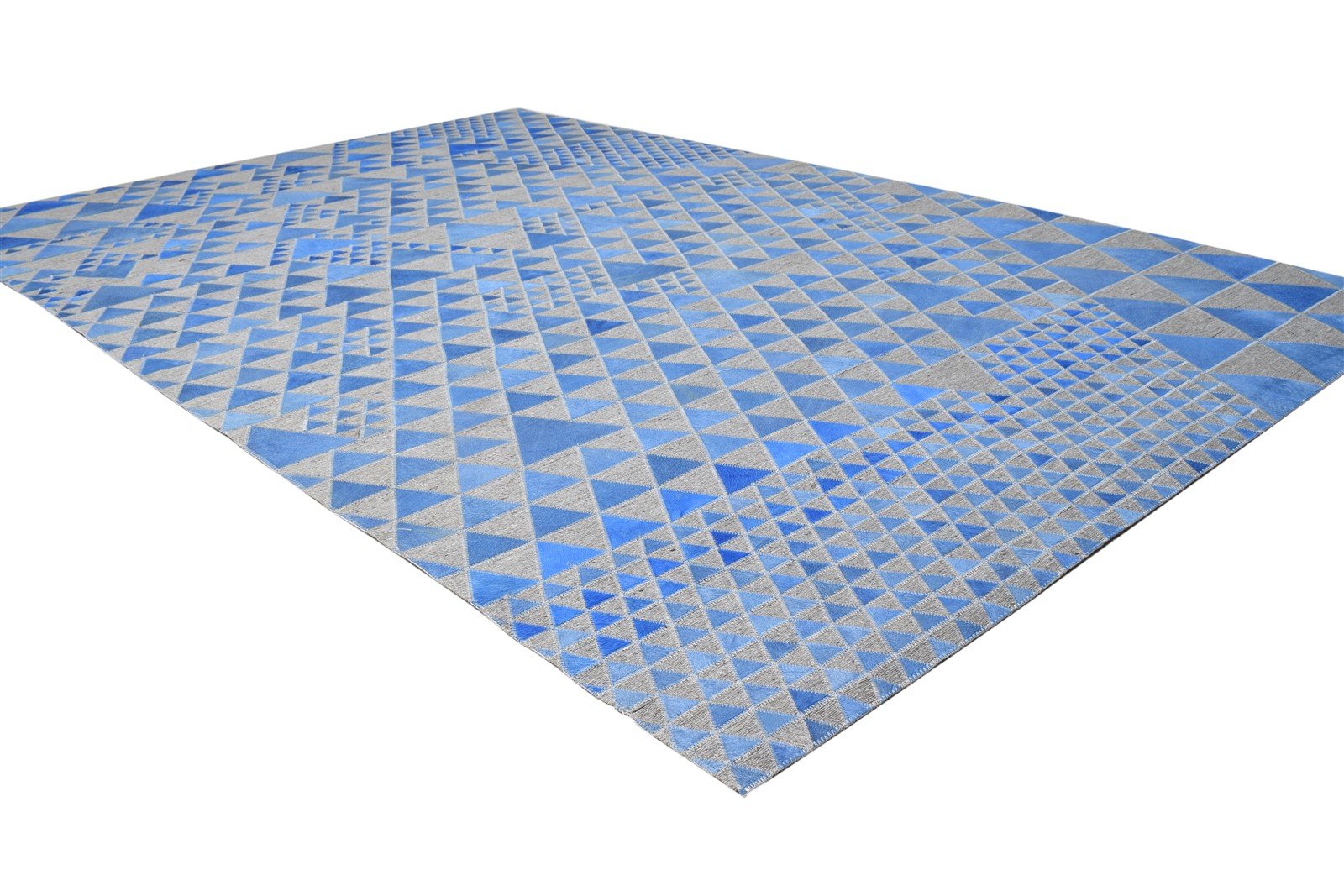 5X8 Rug Leather / Cotton Blue Modern Hand Woven Scandinavian Triangles Room Size 7864946851989
