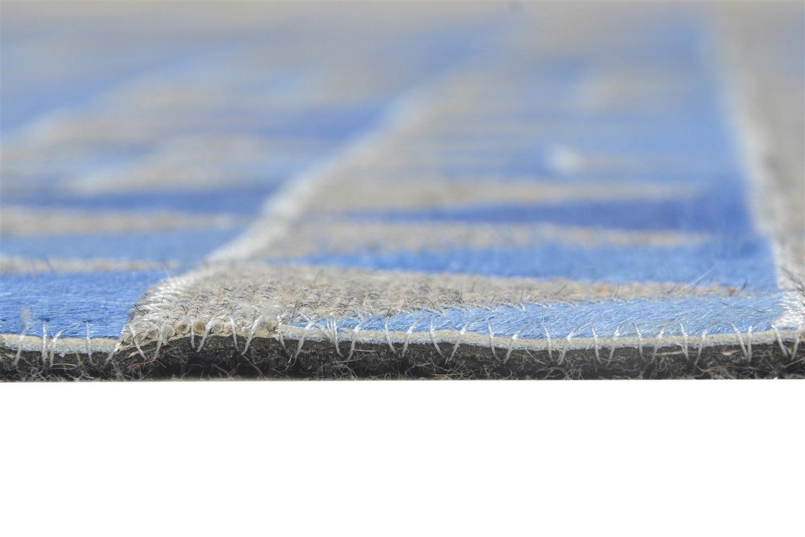 5X8 Rug Leather / Cotton Blue Modern Hand Woven Scandinavian Triangles Room Size 7864946851989