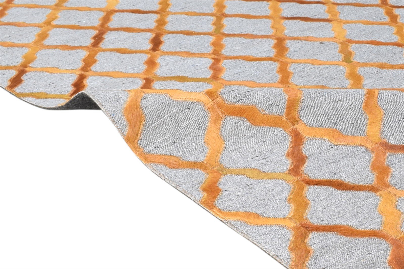 5X8 Rug Leather / Cotton Gold Modern Hand Woven Moroccan Trellis Room Size 7864437866645